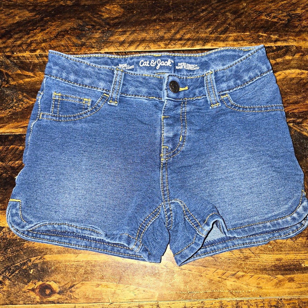 Cat & Jack Girls Blue Denim Super Stretch Shorts Pockets Size M 7/8 7-8Y